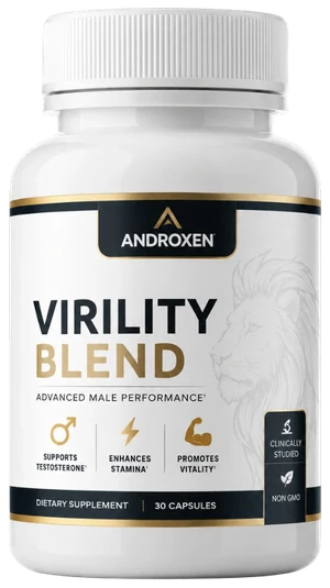 Androxen, flacon de 30 gélules végétales, complément alimentaire pour homme, étiquette en anglais