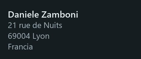 Daniele Zamboni, 21 rue de Nuits, 69004 Lyon, Francia