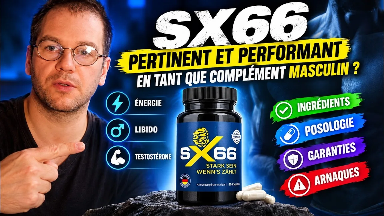 Miniature de la vidéo SX66 : un flacon noir de 60 gélules et les thèmes abordés, ingrédients, posologie et garanties